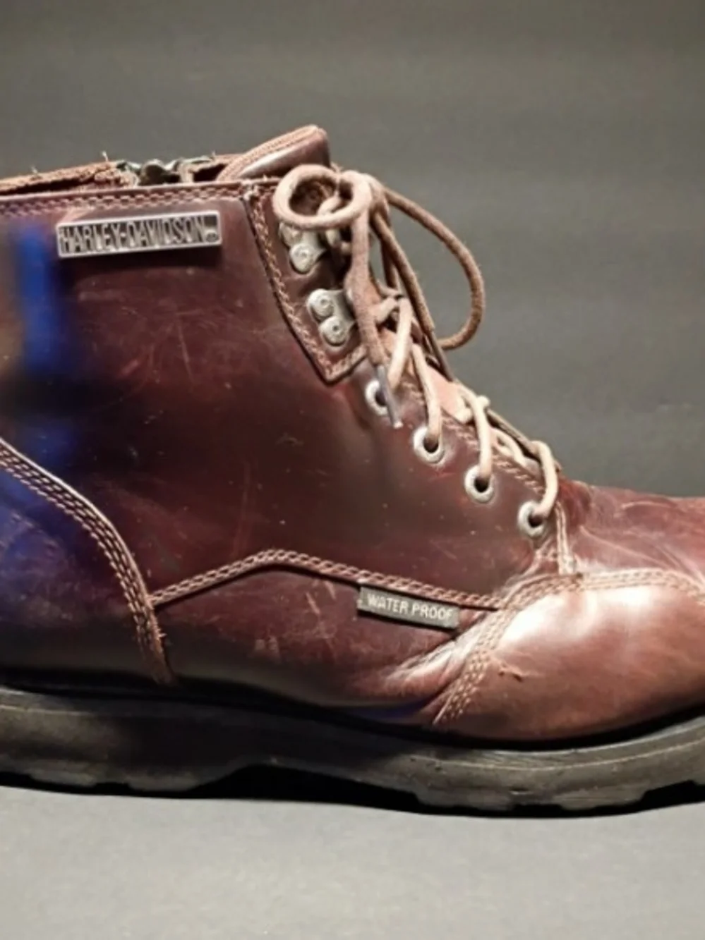 Harley-Davidson Brown Leather Lace-Up Work Boots with Side Zippers Size 13M